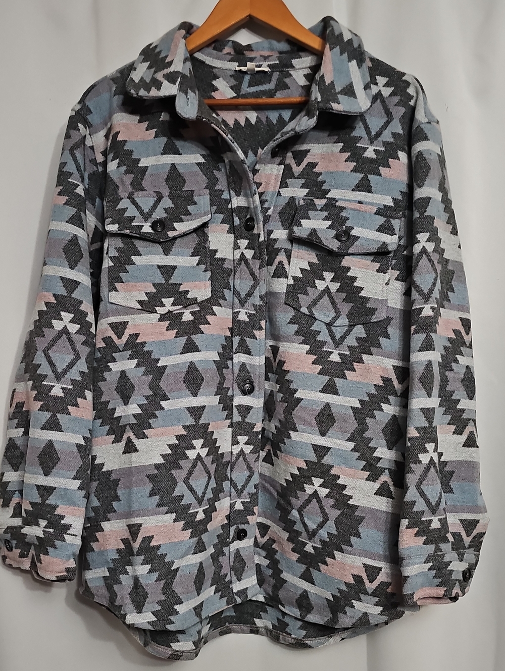 Heavy Oversized Jacket Shacket with Pockets Size Large Gray Blue multi New